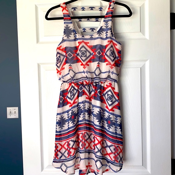 Xhilaration Red, White & Blue Aztec print dress - Picture 1 of 9